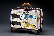 Beaded Valise, Nellie Two Bear Gates, Mahpiya Bogawin, Gathering of Clouds Woman (Native American, Dakota, Standing Rock Reservation, North Dakota, born 1854), Commercial and native-tanned leather, glass beads, metal, Dakota